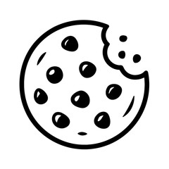 Bitten Chocolate Chip Cookie Vector Icon - Minimalist Line Art Illustration for Bakery Menus, Sweet Snacks, Homemade Biscuits, and Dessert Shop Branding