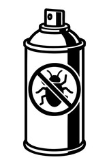 Black and White Vector Illustration of a Bug Spray Aerosol Can with Prohibited Insect Symbol for Pest Control, Hygiene, and Home Protection Design