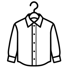 Black and White Line Art Vector of a Button Down Dress Shirt on a Hanger for Fashion and Apparel Design