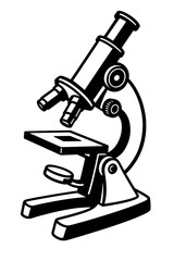 Black and White Vector Illustration of a Classic Laboratory Optical Microscope for Science, Education, and Medical Research Design