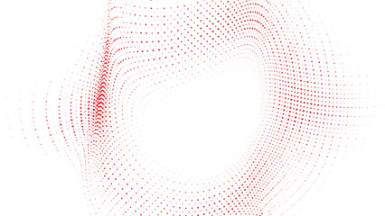 Red halftone dotted circular wave with bold motion, abstract modern background for striking branding, digital posters, marketing visuals and creative design use