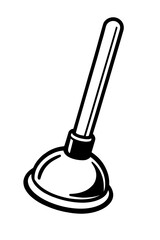 Classic Household Plunger Vector Icon - Minimalist Black Line Art Illustration for Plumbing, Home Maintenance, and Sanitation Design