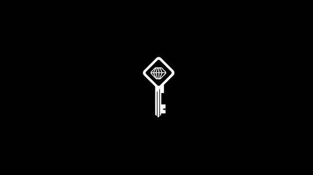 A stark minimalist image of a key, composed of white lines on a black background