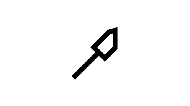 Black graphic depicting a stylized arrowhead with a stem on a white background