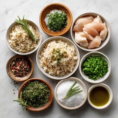 Healthy office lunch prep topdown flat lay clean ingredients modern workspace fresh ingredients balanced nutrition