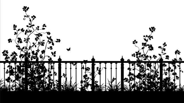 soild black vector of garden railing on white background