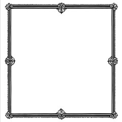 Old English style medieval frame simple rectangular border with light ornamentation black line art on white background inspired by illuminated manuscripts and