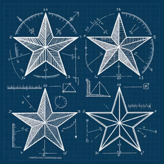 Obraz premium Vector Image geometric blueprint star layouts with measurement guides