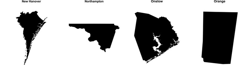 New Hanover, Northampton, Onslow, Orange outline maps