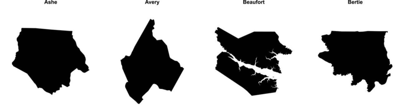 Ashe, Avery, Beaufort, Bertie outline maps