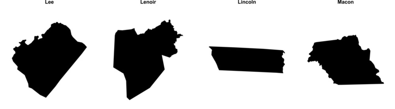 Lee, Lenoir, Lincoln, Macon outline maps