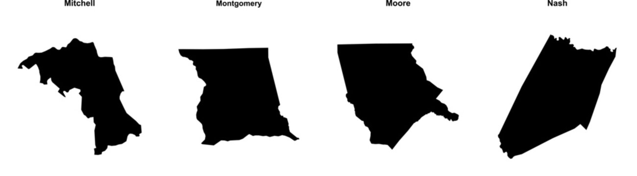 Mitchell, Montgomery, Moore, Nash outline maps