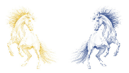 Dynamic halftone horses, rearing equine dotted art with transparent background Vector © Lepe PNG