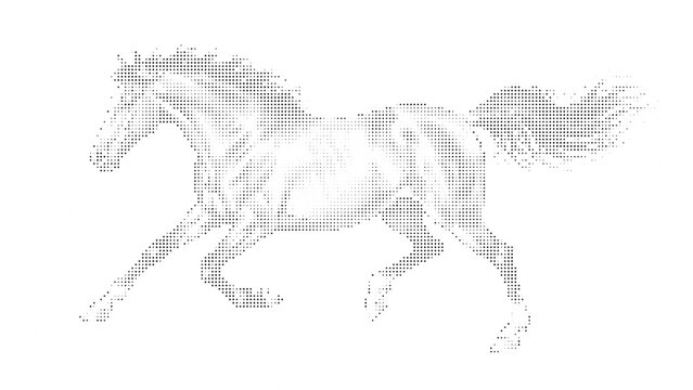 Running horse halftone effect, dotted outline silhouette of a galloping equine on transparent background Vector