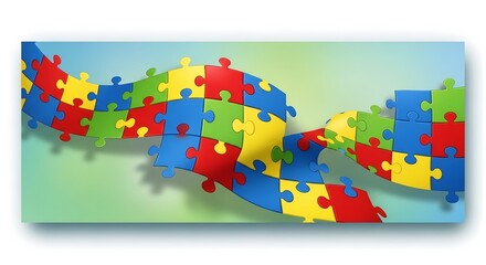 A colorful puzzle ribbon on a gradient background