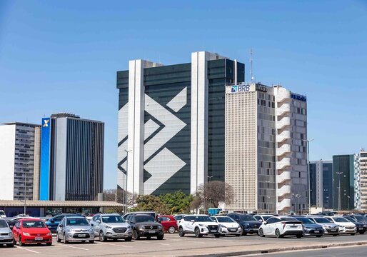 Brasilia, February 1, 2026. Central building of Banco de Brasilia, BRB. South banking sector, Banco do Brasil, Central Bank, Caixa Econ&ocirc;mica Federal.