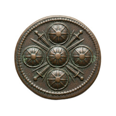 Fototapeta premium Antique Button with Shields and Swords Motif