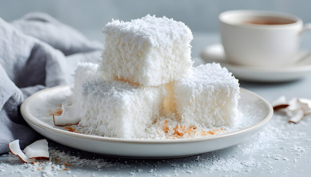 Soft and Fluffy Coconut Dessert on a Light Background for Culinary Creativity and Delicious Treat Inspirations