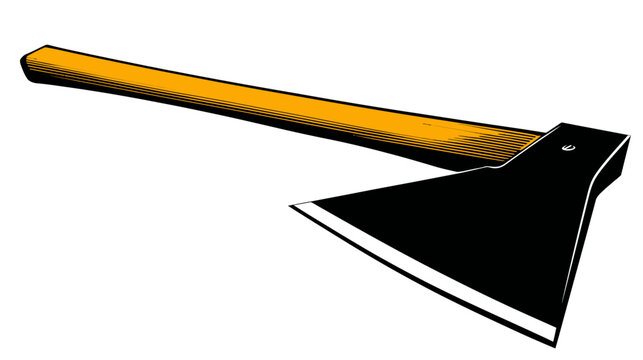 Graphic of a wood-handled axe with a black blade, isolated against a white background