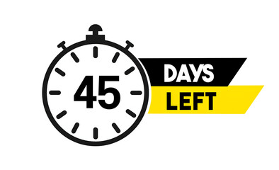 45 Days Left Countdown Timer Icon, vector illustration isolated on white background 