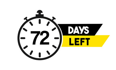 72 Days Left Countdown Timer Icon, vector illustration isolated on white background 