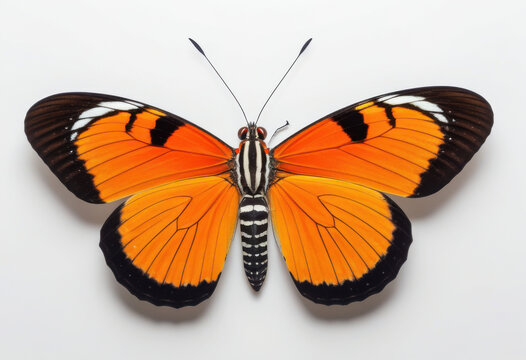 Helicopter butterfly, Heliconius doris, Amazonian species, top view on white background, macro photography