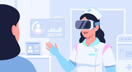 Female Nurse Using Virtual Reality Headset in Hospital