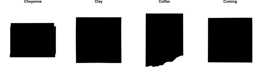 Cheyenne, Clay, Colfax, Cuming outline maps