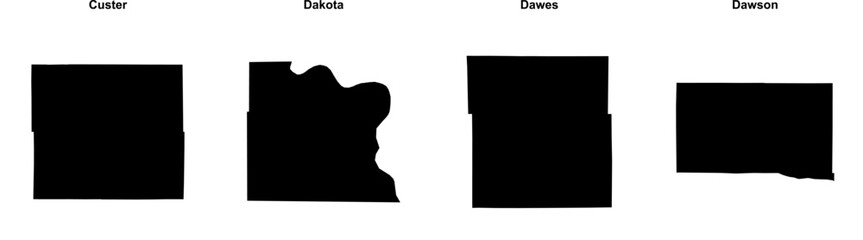 Custer, Dakota, Dawes, Dawson outline maps
