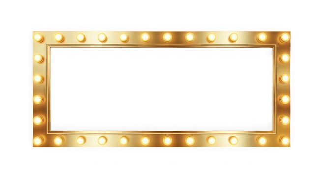Golden marquee frame with lights isolated on transparent background