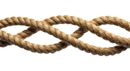 Obraz premium A thick twisted natural fiber rope with a coarse texture in flowing loops on a transparent background, concept of rustic strength and natural materials