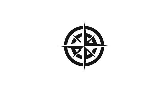 A simple, black compass rose graphic with a central, four-pointed star surrounded by a circle