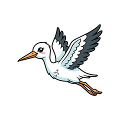 Fototapeta premium Flying seagull bird cartoon illustration isolated white background freedom nature wildlife