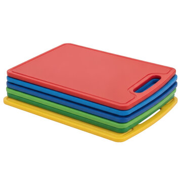 Stack of colorful plastic cutting boards