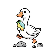 Obraz premium Cartoon Duck Holding Easter Egg Walking on Rocks