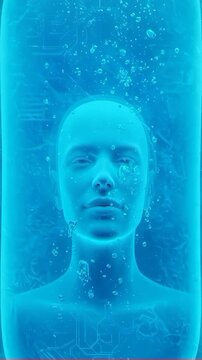 Human cloning process with circuit patterns. Science and technology digital display for cryogenic preservation and future medicine. Vertical video