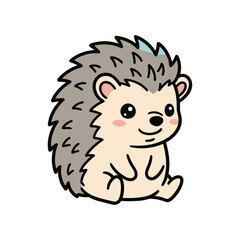 Fototapeta premium Cute cartoon hedgehog sitting smiling isolated on white background illustration