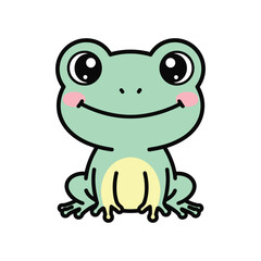 Fototapeta premium Cute green cartoon frog sitting happy isolated on white background illustration