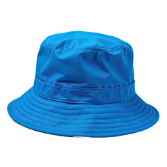 A bright blue hat with a plain white background