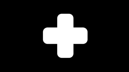 Obraz premium A white cross shape, with rounded corners, centered against a solid black background