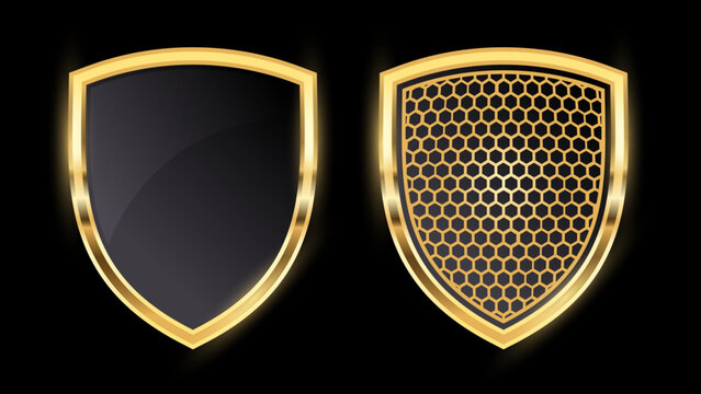 shield_31Jan2026Luxury Gold Shield Emblem Set on Black Background, Web Security and Cyber Protection Badge, Premium Digital Safety Crest Vector Illustration