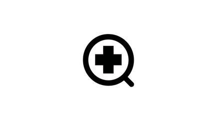 Obraz premium A simple, black symbol featuring a medical cross within a circle with a magnifying handle