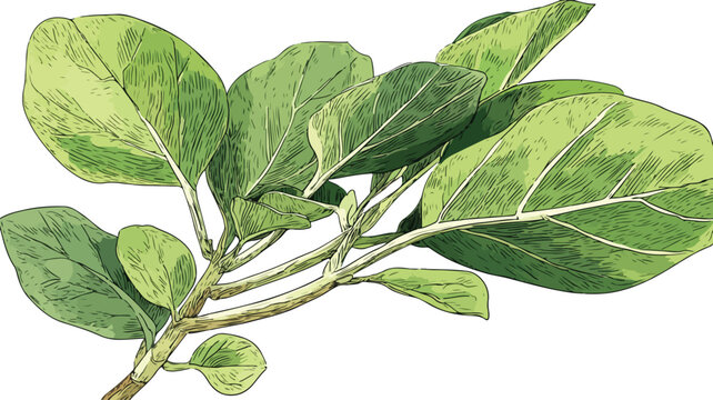Botanical Illustration of Lush Plant with Green Stems and Leaves Vector