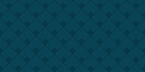 Vector geometric lines seamless pattern. Subtle texture with squares, rhombuses, stripes, chevron, triangles. Simple abstract ornament. Dark teal blue color. Modern minimal background. Trendy design © Olgastocker