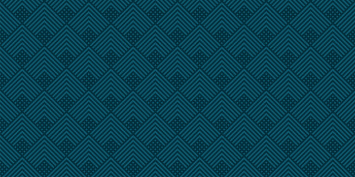 Vector geometric lines seamless pattern. Subtle texture with squares, rhombuses, stripes, chevron, triangles. Simple abstract ornament. Dark teal blue color. Modern minimal background. Trendy design