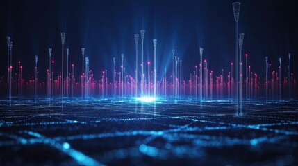 5G global network coverage lines radiating from antenna points