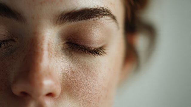 Close-up of a woman's face with eyes closed