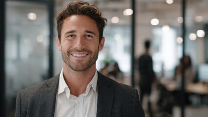 Fototapeta premium Confident Businessman Smiling in Office