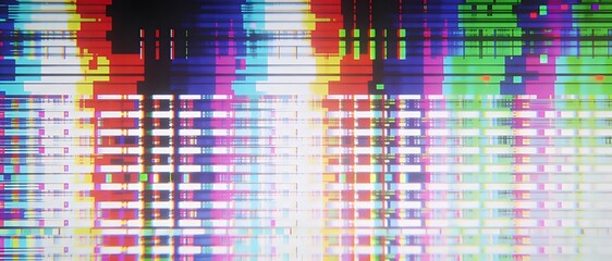 Abstract digital glitch art with vibrant colors and distorted lines creating a chaotic visual effect