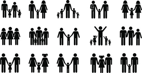 Collection Of Family Pictograms Showing Different Family Compositions And Relationships Keywords: family, icons, people, figures